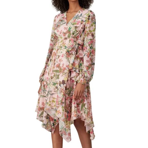 Jay Godfrey Eldon Floral Wrap Dress Pink Size 16 - Picture 1 of 6